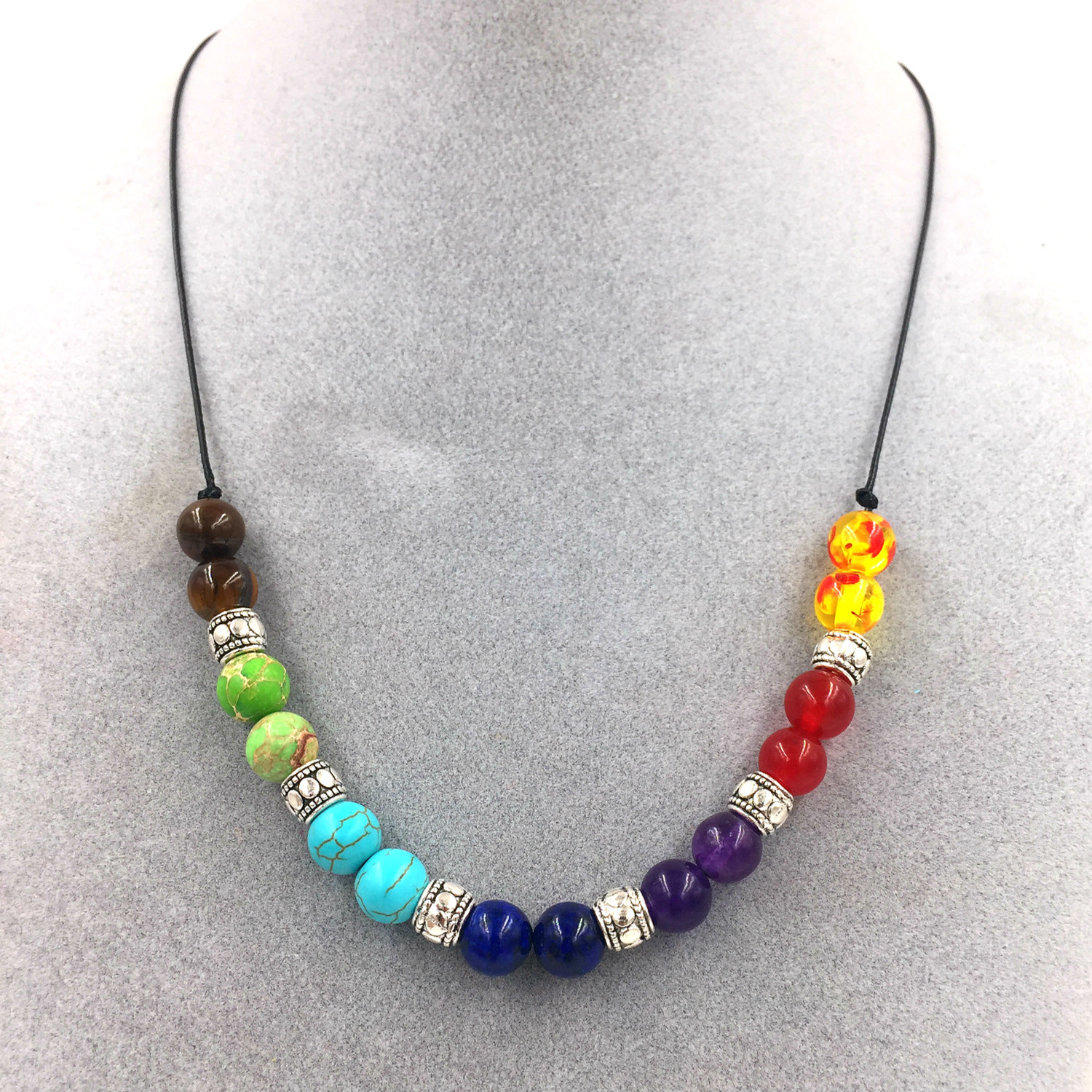 Natural agate lava rock volcanic stone colorful necklace