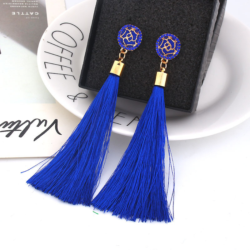 Foreign trade European and American fashion explosion models Chao women exaggerated long temperament rose flowers tassel earrings earrings earrings female