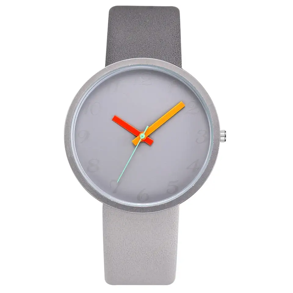 Women Watch Gray Contrast Leather Quartz Watches