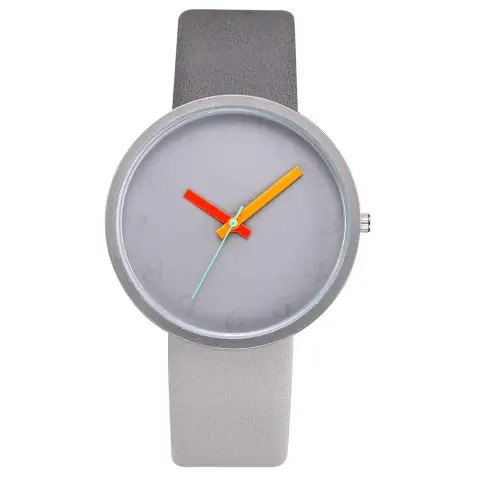 Women Watch Gray Contrast Leather Quartz Watches Lovers Unisex