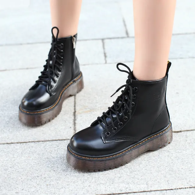 High grade high quality patent leather autumn thick soled boots sponge cake women's boots Martin boots female new punk short boots Black - Shop at LoveMi