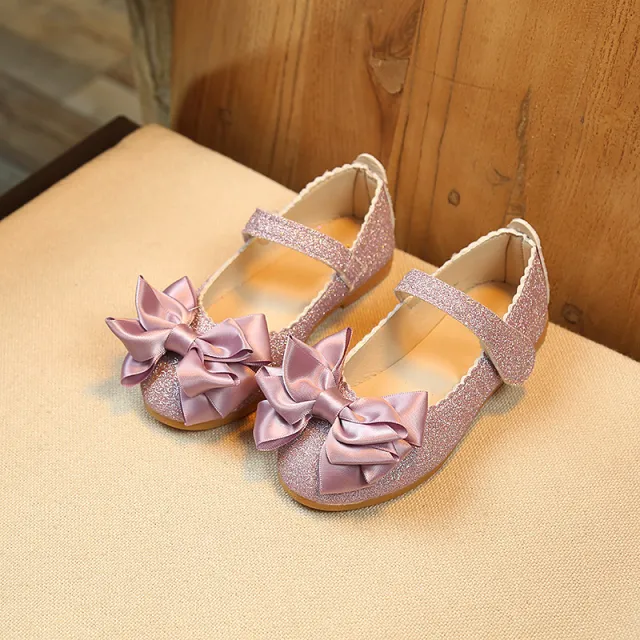 autumn new children's shoes Korean girls shoes bright leather princess shoes bow shoes flat shoes elegant Purple - Shop at LoveMi