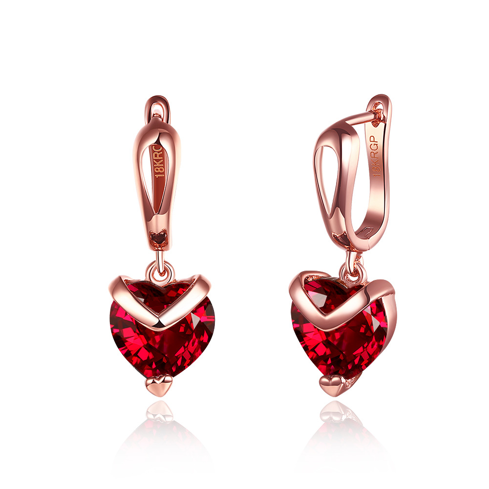 Heart-shaped zircon earrings Rose gold hypoallergenic earrings