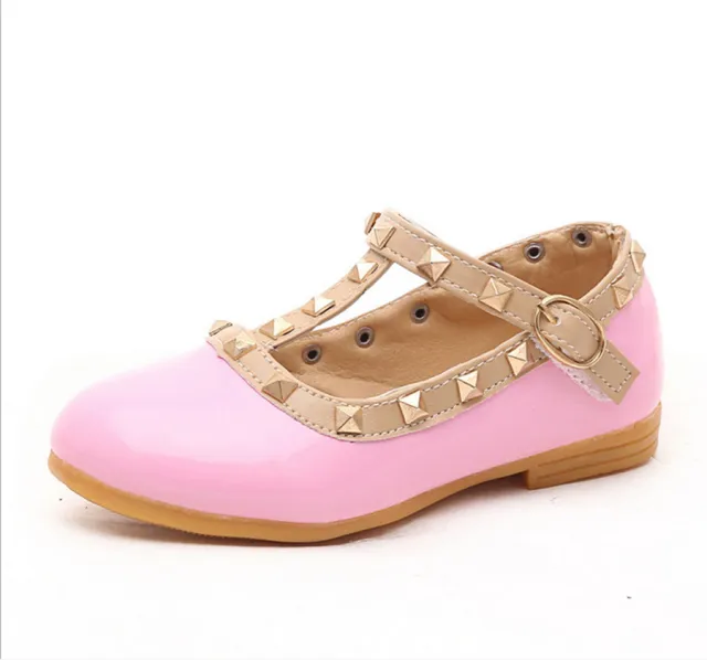 Korean version of the autumn children's shoes fashion explosion models girls single shoes rivet dance princess shoes direct sales Pink - Shop at LoveMi