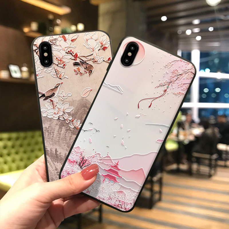 3D Embossed Magpie For Iphone8p Mobile Phone Shell Yanqi Raiders Sunset Chinese Style Soft