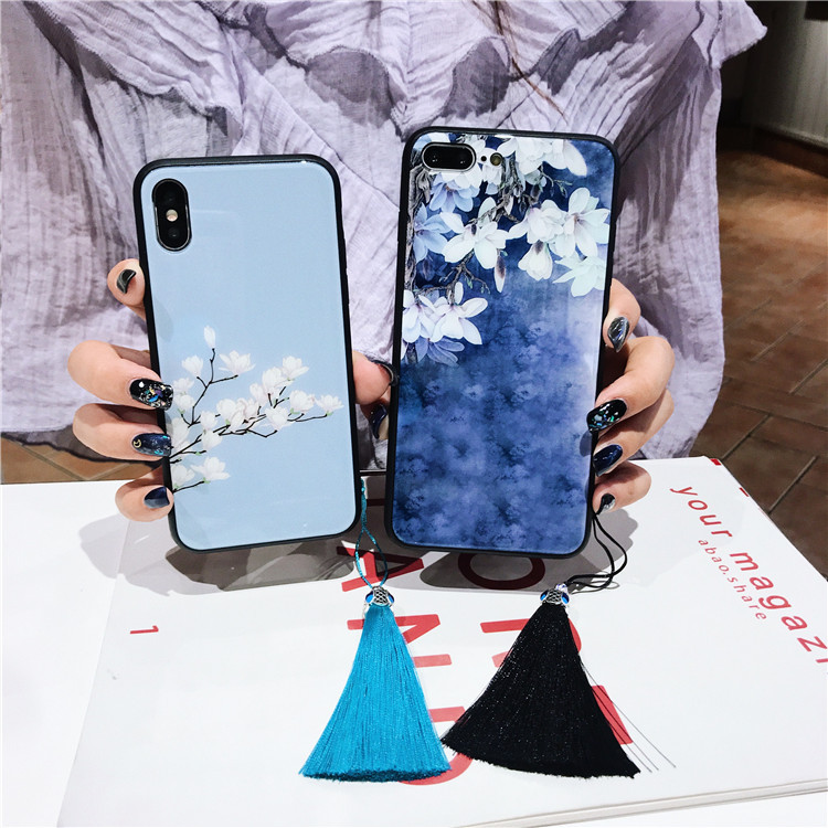 Chinese style court retro flower glass mobile phone shell tassel xs all-inclusive anti-fall applies to 7plus - Image 4