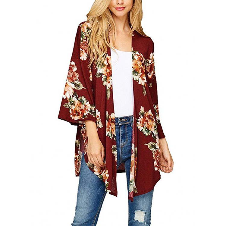 autumn and winter new women's wholesale oil painting makeup print kimono cardigan coat