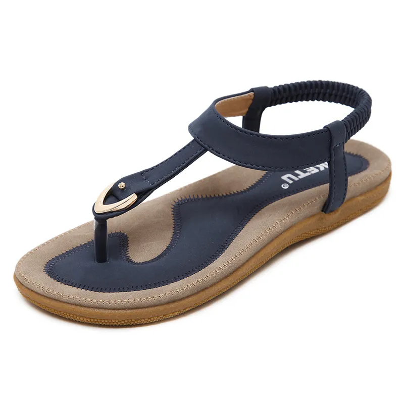 Women Sandal Flat Heel Sandalias Femininas Summer Casual Single Shoes Soft Bottom Slippers Sandals - Blue