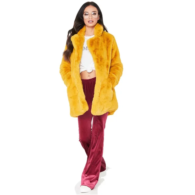 Faux Fur Coat Women Long Sleeve Warm Thick Wave Jackets Plus Size Coat Winter Black Yellow Rose Red Fur Coats Autumn Yellow - Shop at LoveMi