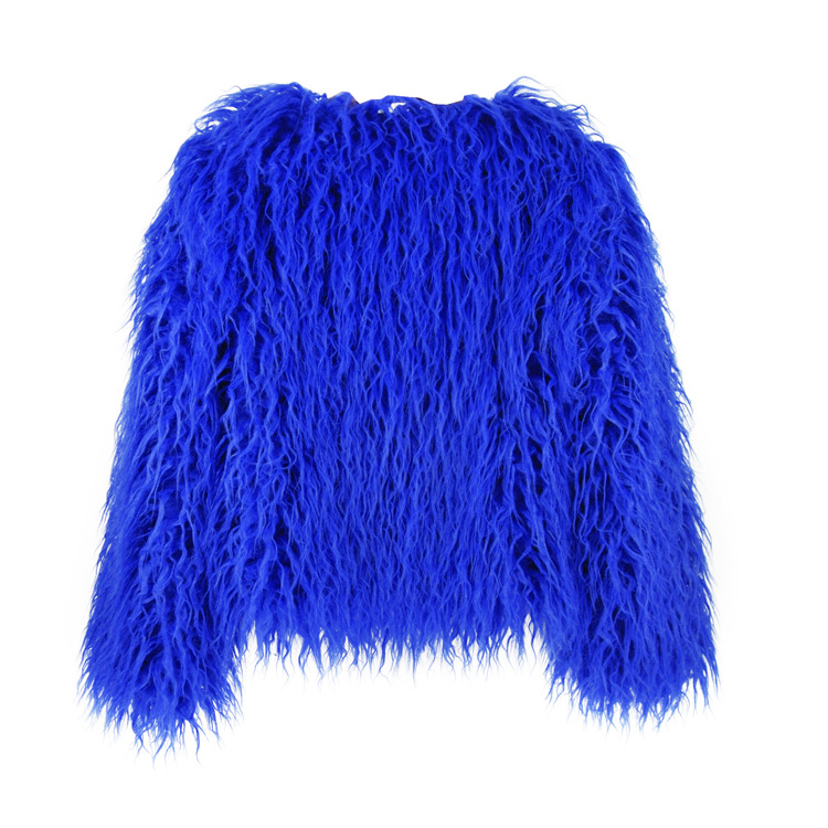 Colorful Boho Furry Faux Fur Coat Plus Size Women Fur Coats Autumn Winter Faux Fur Shaggy Jacket Fourrure Bontjas Royal Blue - Shop at LoveMi