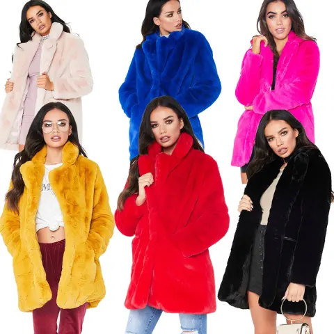 Faux Fur Coat Women Long Sleeve Warm Thick Wave