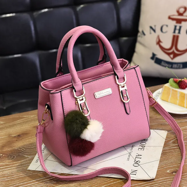 Bulky Leather Shoulder Bag Pink - Shop at LoveMi