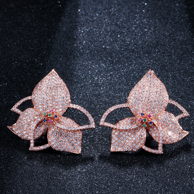 Fashion Personality Petal Earrings Micro Zircon Earrings