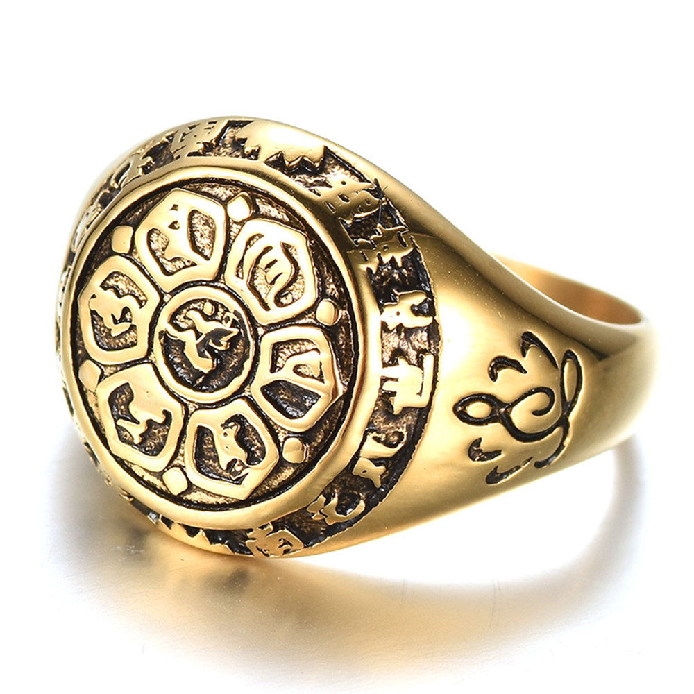 Alloy retro six-word mantra Lotus Sanskrit Guanyin mantra safe peace South no Guanyin men and women ring
