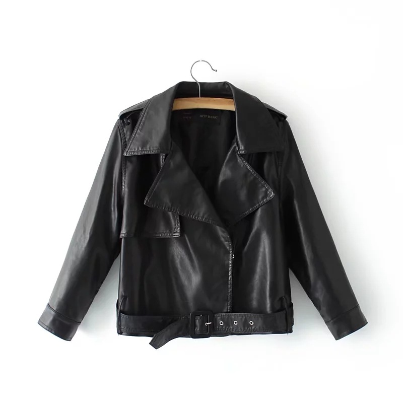 Spring and autumn new short paragraph nine point sleeve PU leather jacket jacket motorcycle clothing Black - Shop at LoveMi