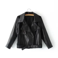 Spring and autumn new short paragraph nine-point sleeve PU leather jacket jacket motorcycle clothing - Black - View 1