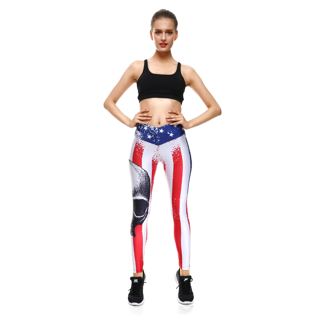 Star vertical strip print ladies slim leggings
