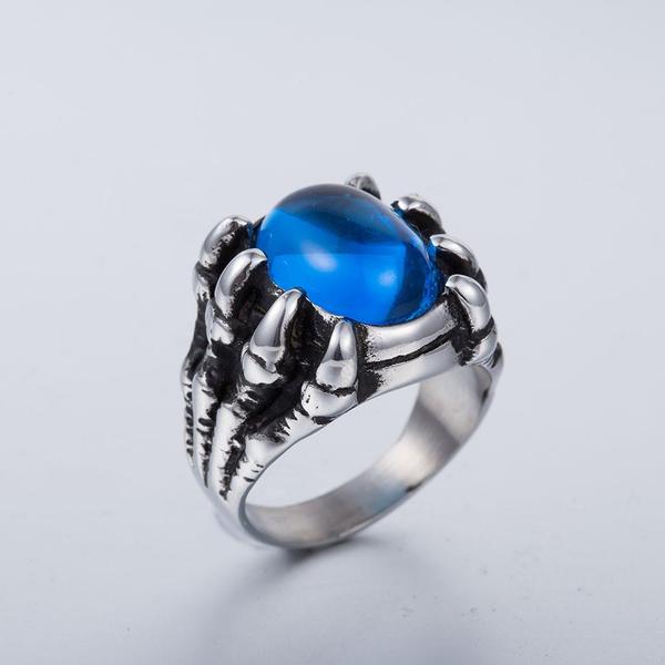 Dragon Claw Retro Punk Goth Big Black Ruby Men's Alloy Cast Ring