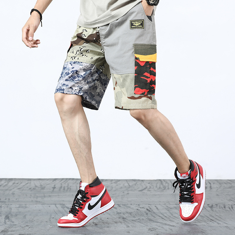 Personality stitching camouflage shorts