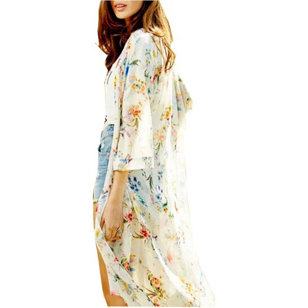 Summer European and American chiffon printed long cardigan
