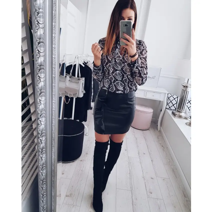 Strap sexy snakeskin print shirt female