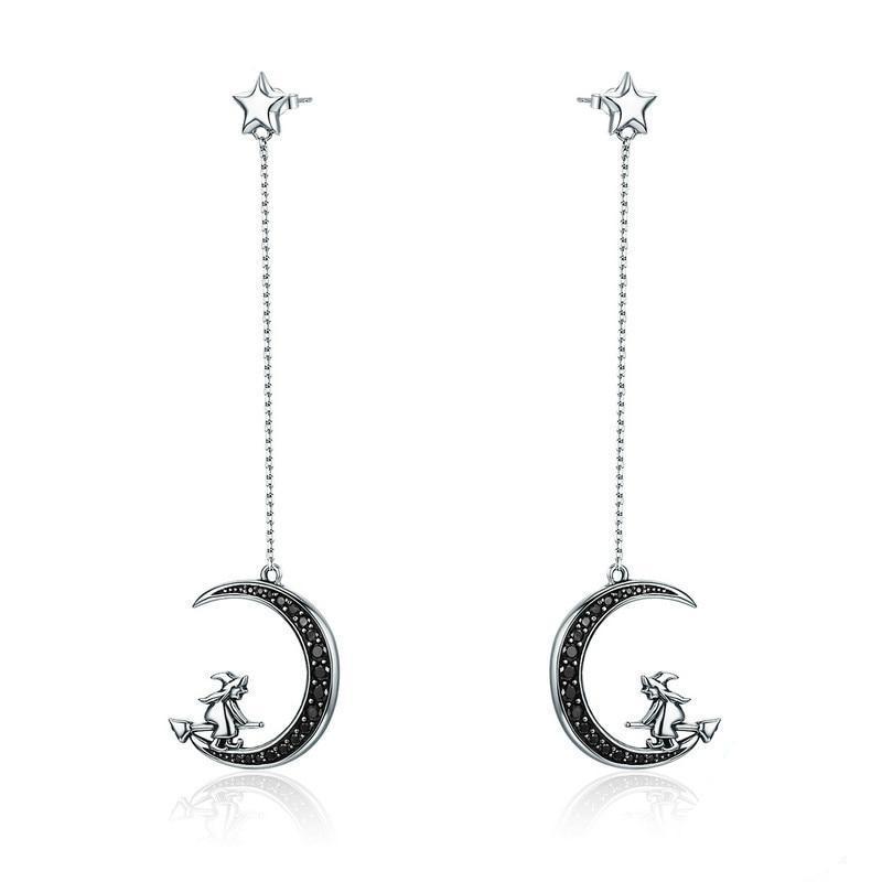 Sterling Silver Magic Witch World Long Ear Line Wild Big Earrings