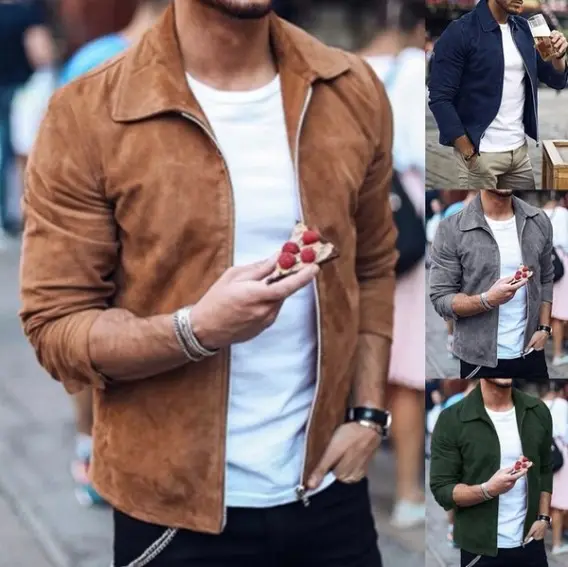 Men Slim Turn Down Collar Jackets Fashion Sweatshirt Jacket