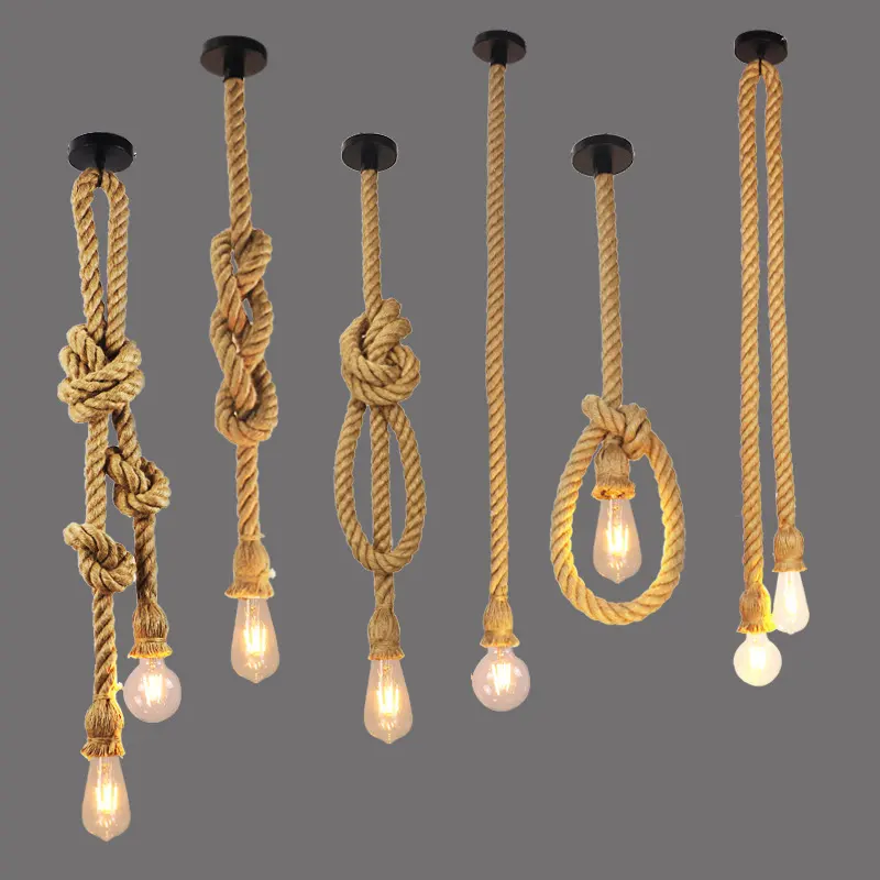 Hemp Rope Chandelier Bar Personality Creative Single Head Retro
