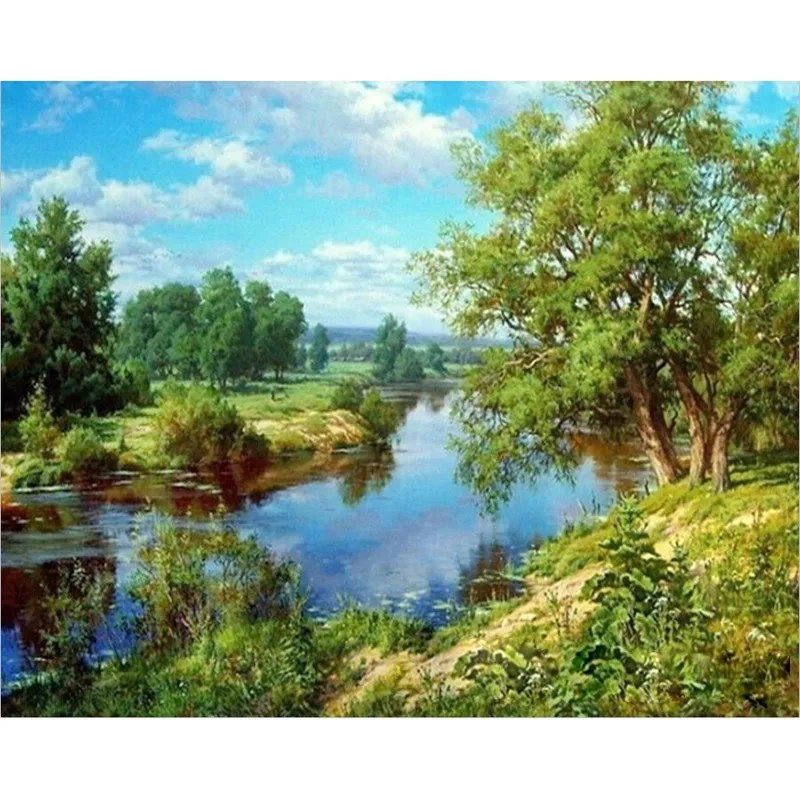 Forest River Natural Landscape DIY Digital Painting By Numbers Modern Artistic Canvas Wall Unique Gift Home Decor 40x50cm - No Frame
