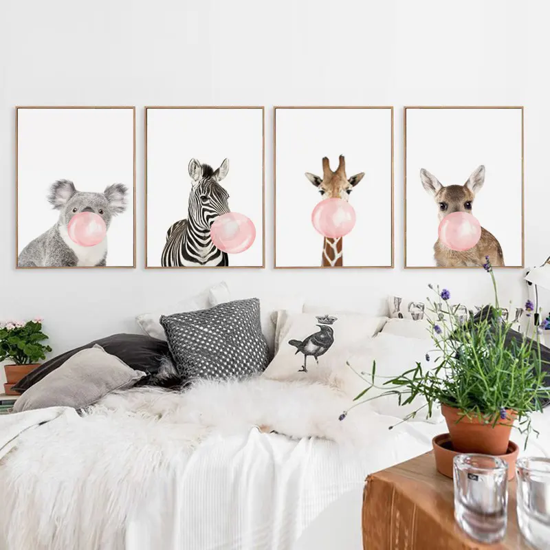 Nordic Simplicity Cute Koala Zebra Fawn Canvas Painting Home