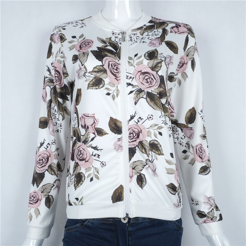 Flower Print Girl Large Size Casual Baseball Sweatshirt Long Sleeve Jacket