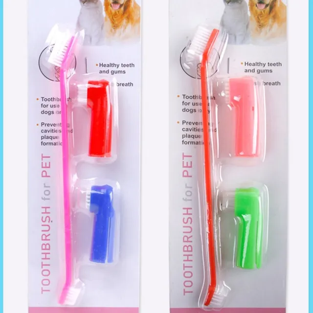 Double Head Toothbrush Soft Pet Finger Toothbrush Set Pets Dogs Cats Teeth Care Cleaning Brush Pets Grooming Tools Color Randomised - Shop at LoveMi