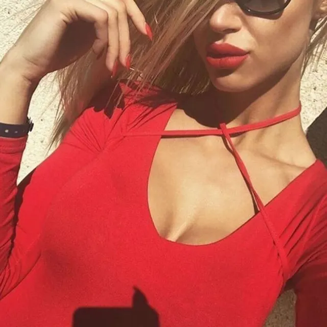 Elastic Slim Jumpsuit Women's Sexy Bottoming Shirt Workwear Siamese Red - Shop at LoveMi