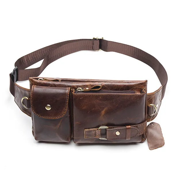 Leather Men's Waist Layer Leather Retro Men's Shoulder Crossbody Bag Coffee - Shop at LoveMi