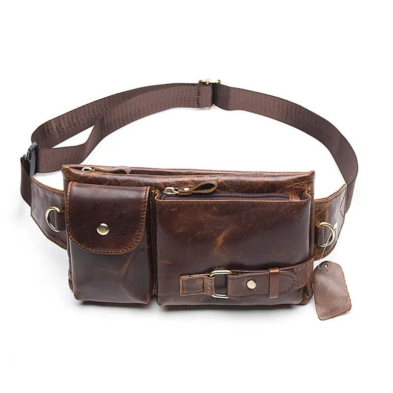 Leather Men's Waist Layer Leather Retro Men's Shoulder Crossbody Bag - Coffee