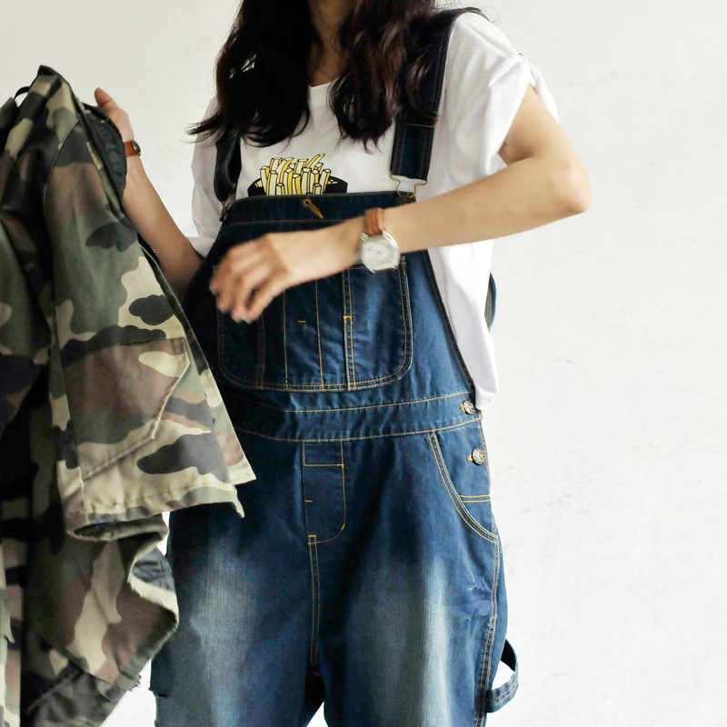 large size worn light color strap jeans women casual loose thin denim wide leg pants tide