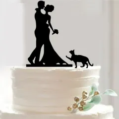 Acrylic Wedding Cake Topper Romantic Couple design with cute cat Wedding Cake Toppers Cake Top Decorating Decoration Mariage - Jm00092 - View 1
