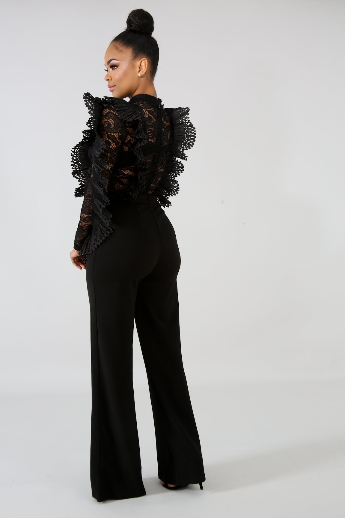 Ruffled lace perspective jumpsuit