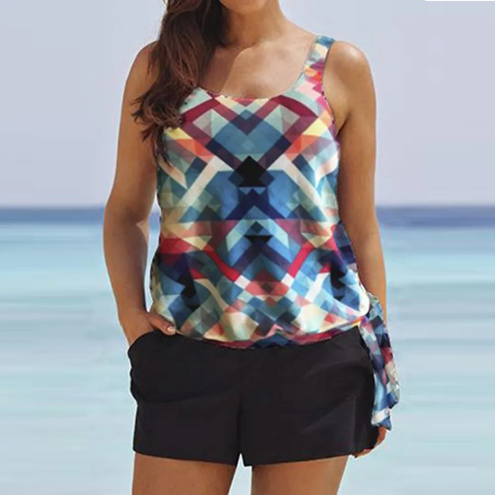 Digital printing slim split swimsuit - Colorful