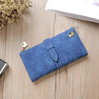 Leather Zipper Long Women Wallet - Blue