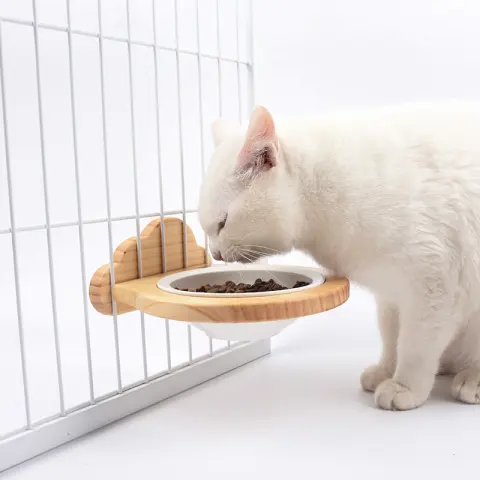 Pet Supplies Ceramic Bowl Solid Wood Stand