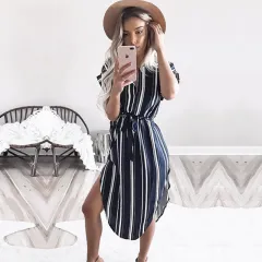 Sexy V-neck print midi dress - Stripe-M - View 1