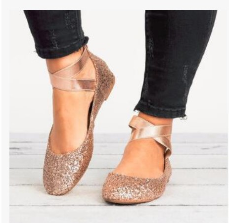 أحذية نسائية مسطحة بمقدمة منخفضة وشريط مطاطي وأصابع مستديرة