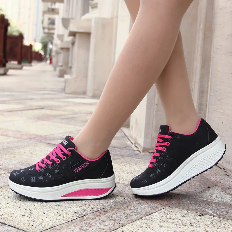 Thick bottom shake shoes women's leather casual shoes non-slip walking shoes travel shoes Korean version of the increase single shoes large size - ...
