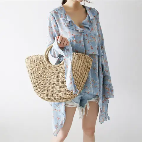 Baggage Lady's Handbag Paper Rope Knitting Wrapping Straw Ins