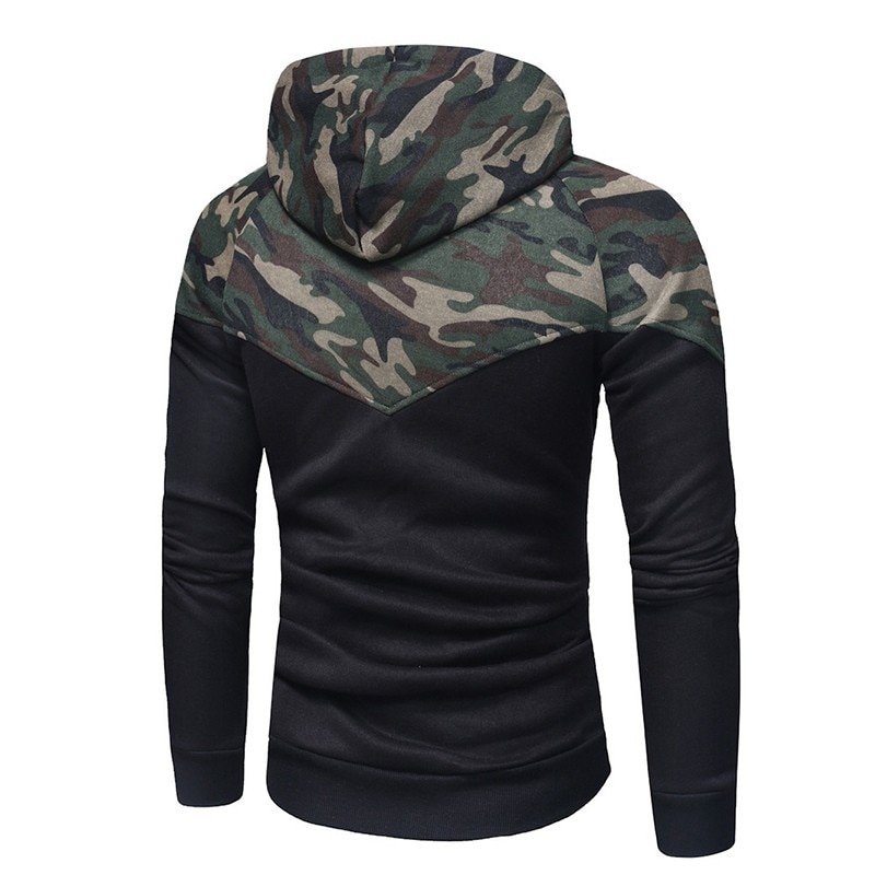 spring and autumn new zipper hooded sweater large size European and American fashion trend camouflage stitching slim sweater coat