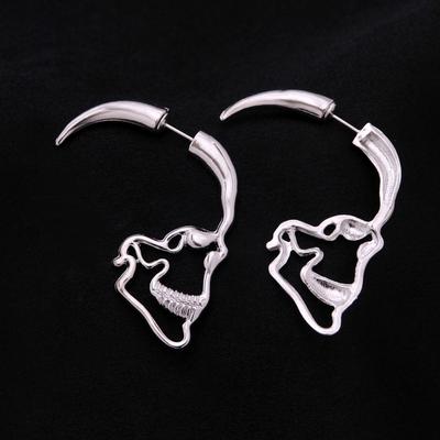 Punk silver skull earrings female models men's retro hollow earrings