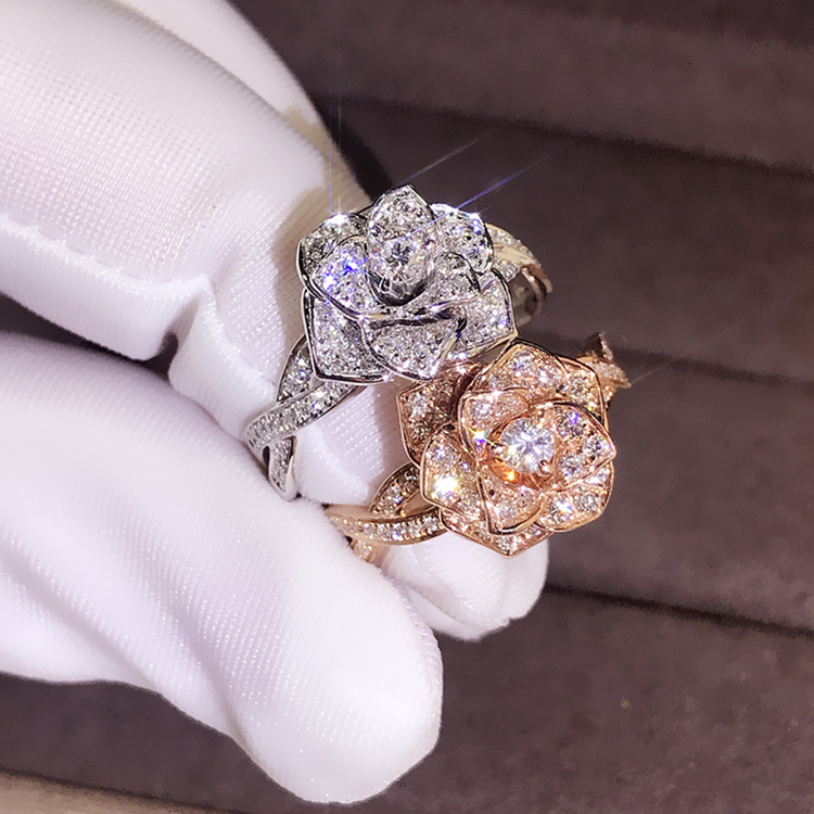 Wish AliExpress new plated 18K rose gold simulation diamond ring Rose lady social wedding ring