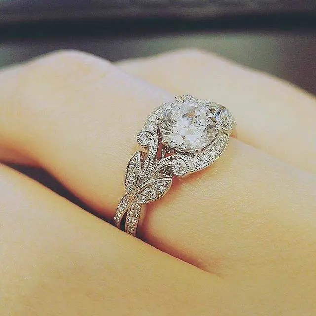 Princess Rings Diamond Tree Leaf Engagement