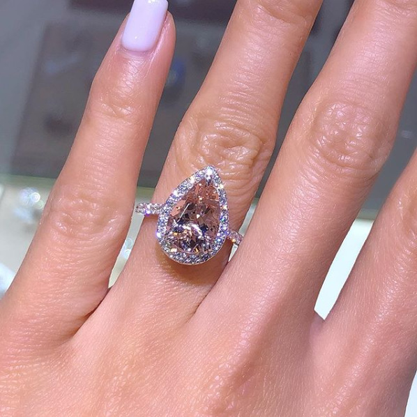Plated 18k rose gold inlaid powder crystal drop pear shaped engagement ring